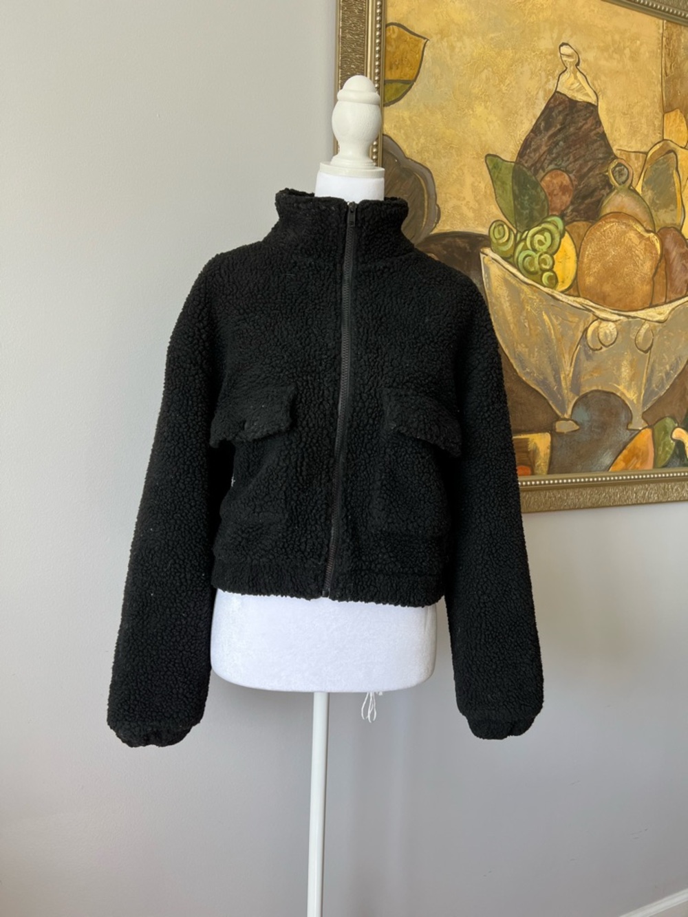 Dazy Black Zip-Up Cropped Faux Shearling Teddy Jacket Size S - Picture 5 of 12